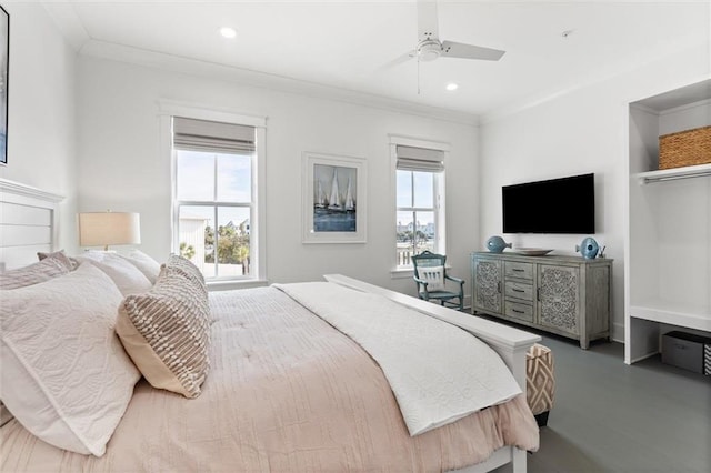 2455 Saltgrass Way, Orange Beach, AL 36561 - bedroom featuring recessed lighting, crown molding, and ceiling fan