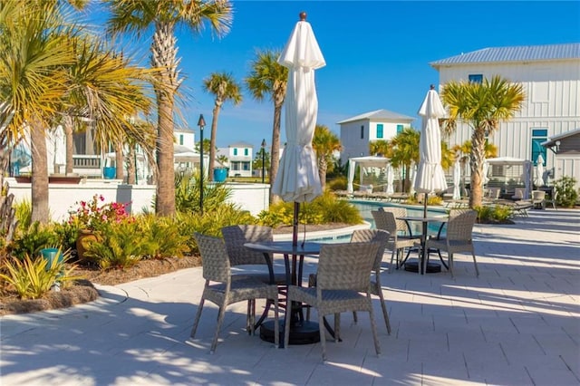 2455 Saltgrass Way, Orange Beach, AL 36561 - view of patio with a pool, outdoor dining area, and a residential view