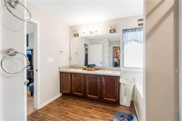 bathroom with vanity and hardwood / wood-style floors