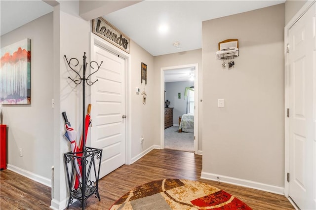 entryway with dark hardwood / wood-style floors