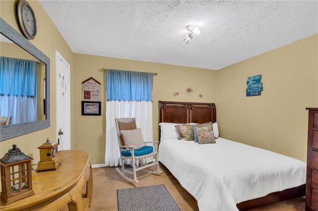 bedroom with carpet flooring and a textured ceiling