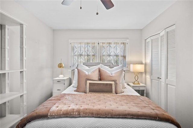 bedroom featuring a closet and ceiling fan