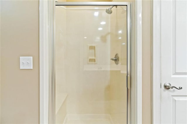 bathroom with a shower stall