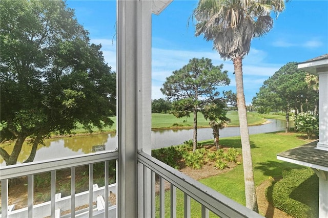 sunroom with a water view