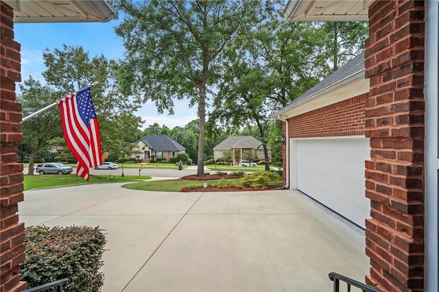 view of patio with a garage