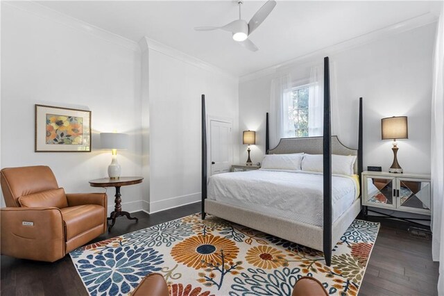 205 George St, Mobile, AL 36604 - bedroom featuring crown molding, wood finished floors, baseboards, and ceiling fan