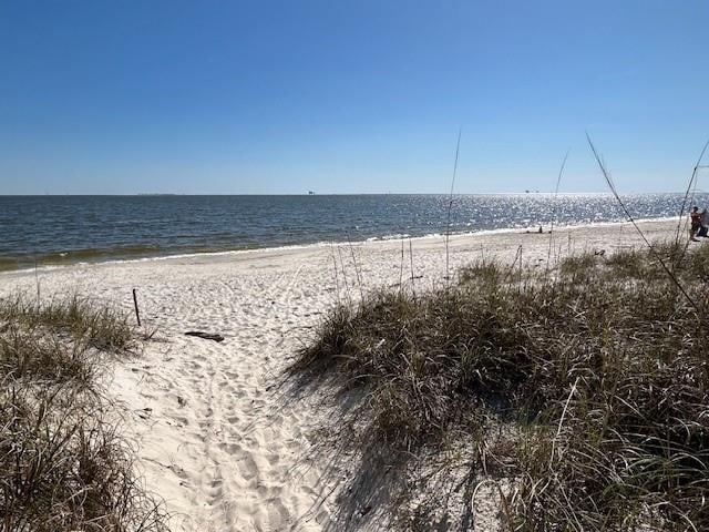 property view of water featuring a beach view