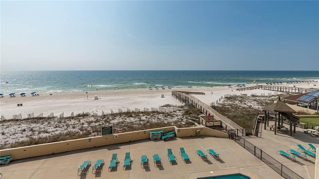 property view of water featuring a view of the beach