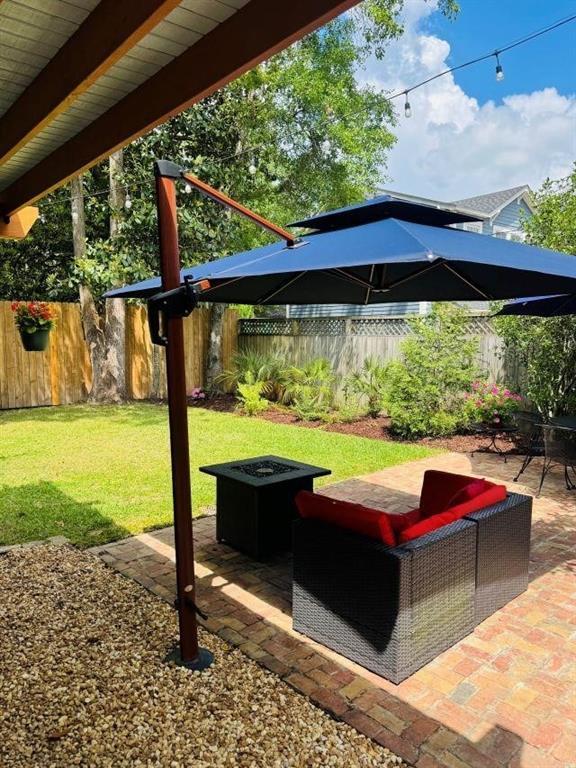 view of patio / terrace with a fire pit and a fenced backyard