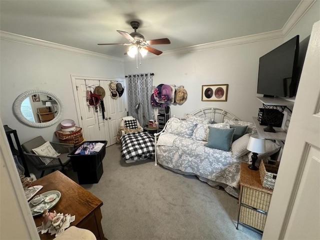 5541 Riverwood Lndg, Theodore, AL 36582 - carpeted bedroom with crown molding and a ceiling fan