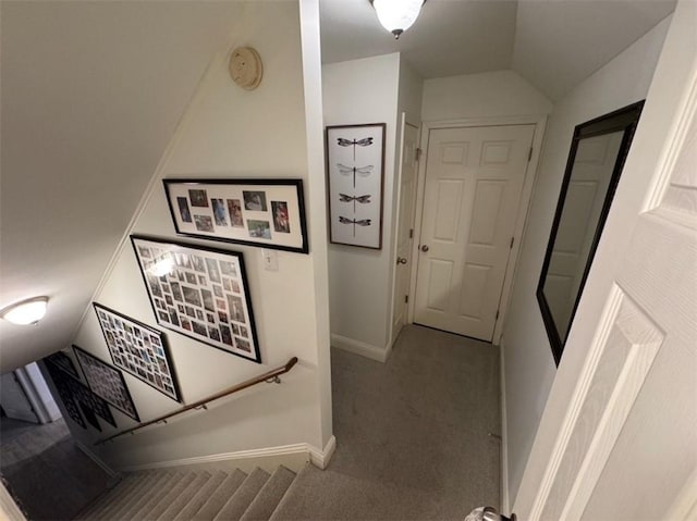 5541 Riverwood Lndg, Theodore, AL 36582 - hallway featuring carpet floors and vaulted ceiling