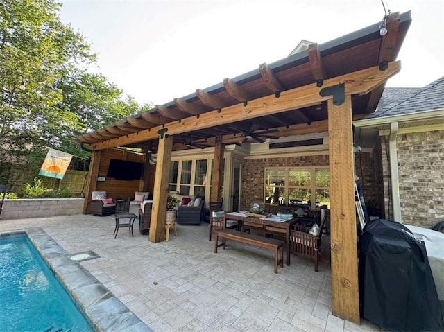 5541 Riverwood Lndg, Theodore, AL 36582 - view of patio / terrace featuring outdoor lounge area, a grill, an outdoor pool, and ceiling fan