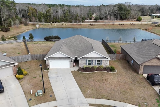 aerial view with a water view