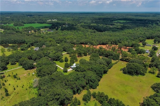 birds eye view of property featuring a forest view