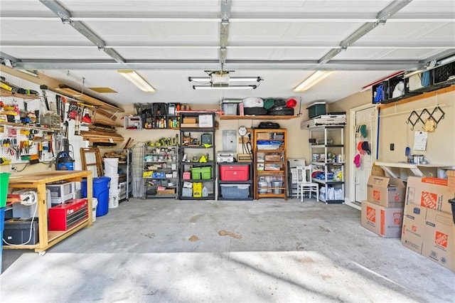 garage featuring a workshop area