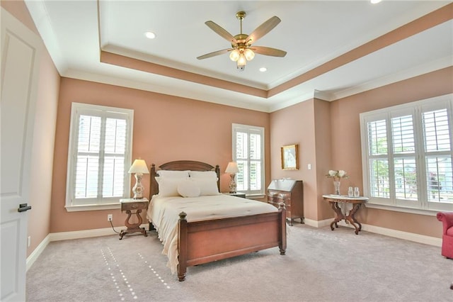8529 Crepe Myrtle Ct, Mobile, AL 36619 - bedroom with crown molding, a raised ceiling, carpet, and recessed lighting