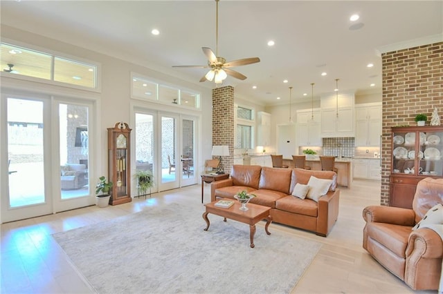 8529 Crepe Myrtle Ct, Mobile, AL 36619 - living area with a ceiling fan, recessed lighting, ornamental molding, and french doors
