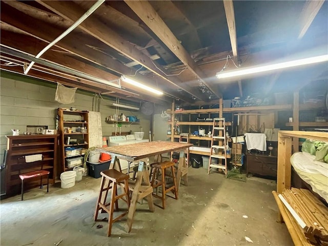 basement featuring a workshop area