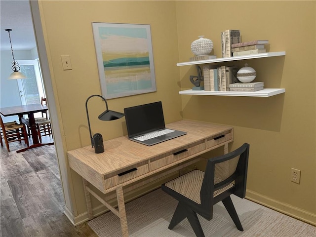 office space featuring dark wood-type flooring