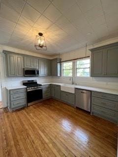 kitchen featuring gray cabinets and stainless steel appliances