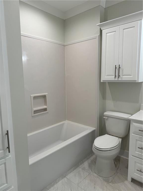 full bathroom with tile floors, bathtub / shower combination, toilet, and vanity