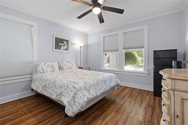 1704 Laurel St, Mobile, AL 36604 - bedroom with ornamental molding, dark wood-type flooring, and a ceiling fan