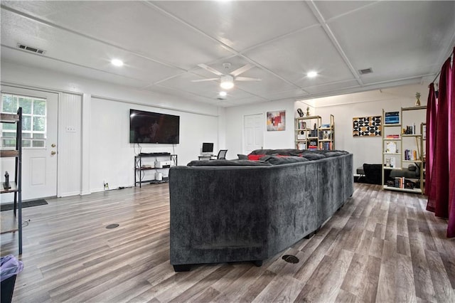 2017 Knollwood Dr, Mobile, AL 36609 - living room with wood finished floors, ceiling fan, and recessed lighting