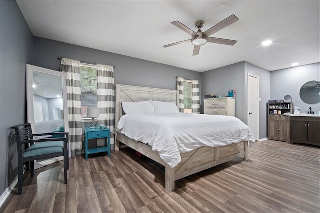 2017 Knollwood Dr, Mobile, AL 36609 - bedroom featuring wood finished floors, baseboards, recessed lighting, and ceiling fan