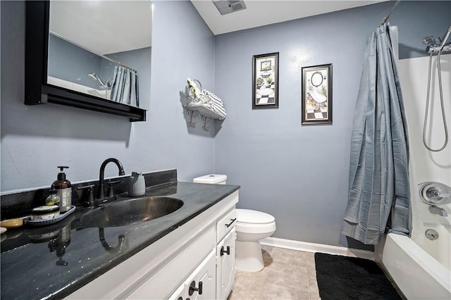 2017 Knollwood Dr, Mobile, AL 36609 - full bath with vanity, shower / tub combo, toilet, tile patterned flooring, and baseboards