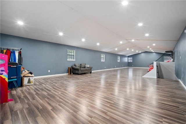2017 Knollwood Dr, Mobile, AL 36609 - game room with wood finished floors, baseboards, vaulted ceiling, and recessed lighting