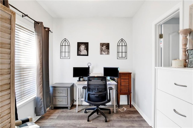 office space featuring dark hardwood / wood-style floors