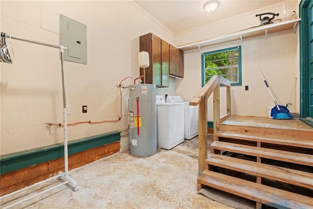 4950 Santos Dr E, Mobile, AL 36619 - basement featuring electric panel, electric water heater, independent washer and dryer, and crown molding