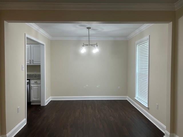 13580 Laco Cooper Rd, Wilmer, AL 36587 - unfurnished dining area with dark wood-style flooring, baseboards, and ornamental molding