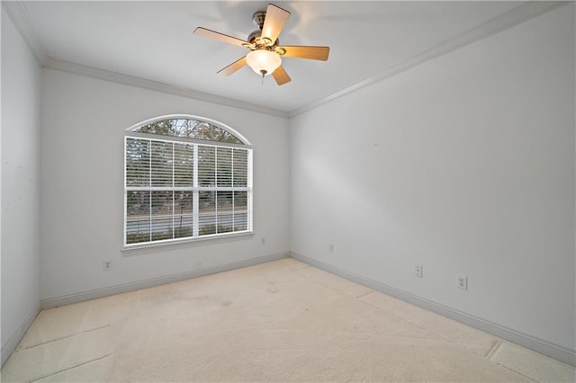 404 Savannah Ln, Foley, AL 36535 - spare room with light carpet, ceiling fan, ornamental molding, and baseboards