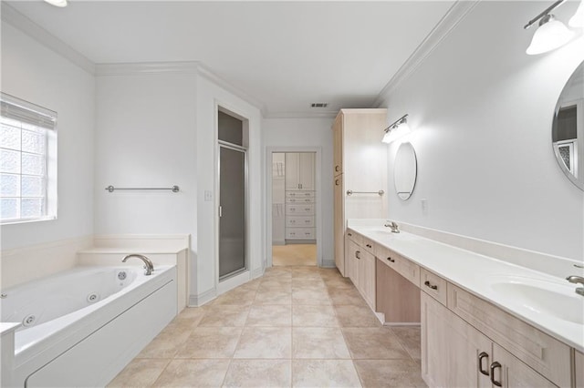 404 Savannah Ln, Foley, AL 36535 - bathroom with ornamental molding, tile patterned flooring, a sink, and double vanity