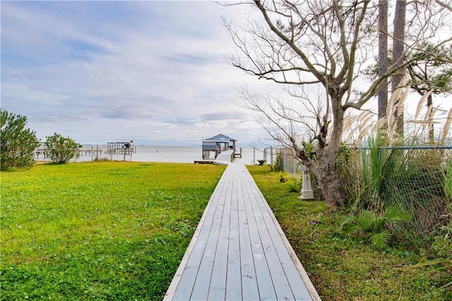 view of yard with a water view