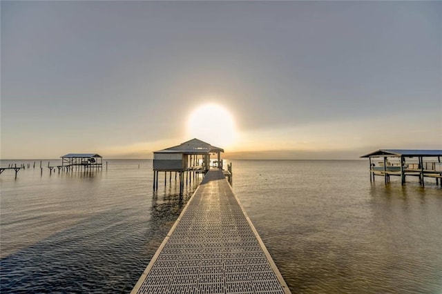 view of dock with a water view