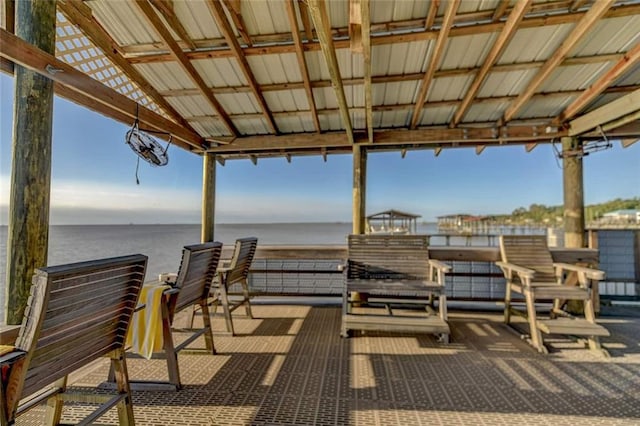 view of patio / terrace featuring an outdoor living space and a water view