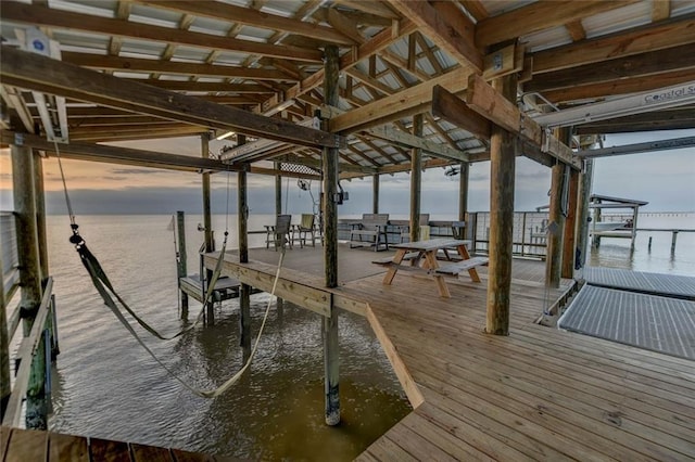 view of dock with a water view