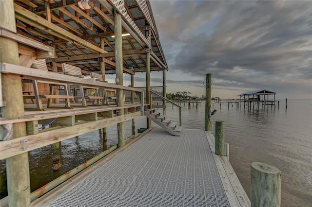 view of dock with a water view