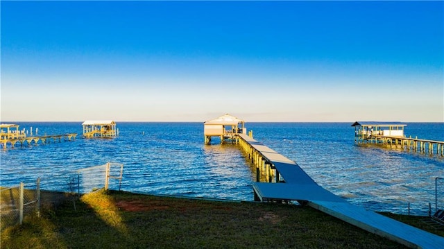 view of dock featuring a water view