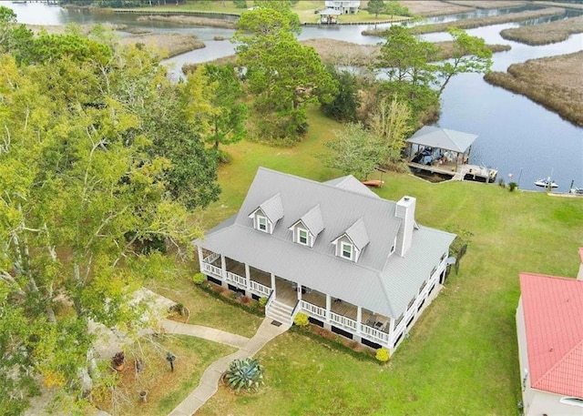 bird's eye view featuring a water view