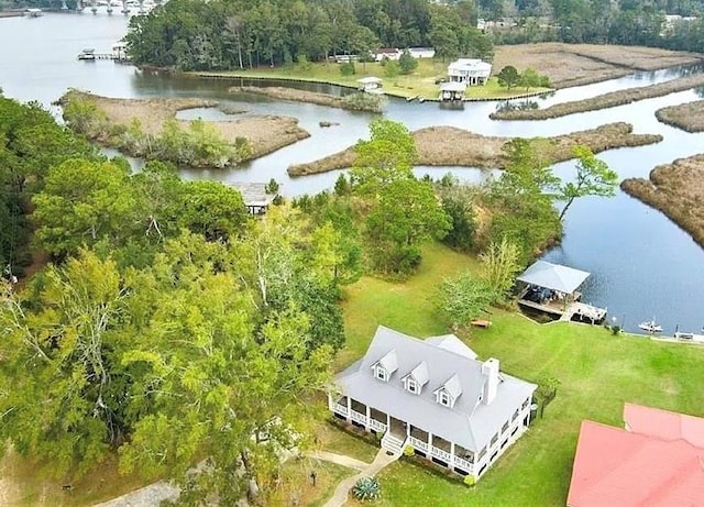 bird's eye view featuring a water view