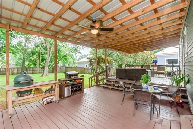 wooden terrace with ceiling fan