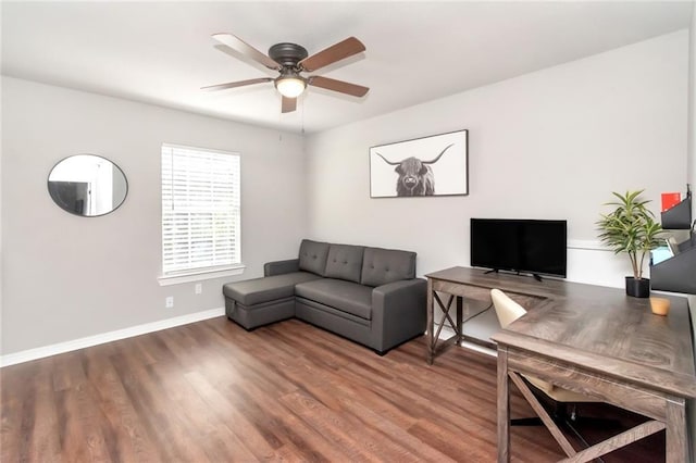 3132 Wellborne Dr W, Mobile, AL 36695 - office area featuring a ceiling fan and wood finished floors