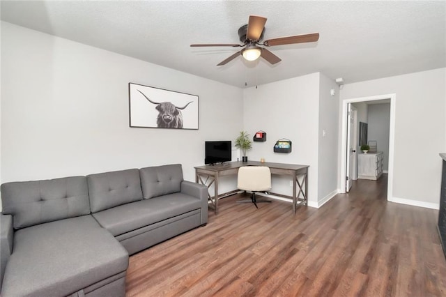 3132 Wellborne Dr W, Mobile, AL 36695 - living room featuring wood finished floors, an office area, and a ceiling fan