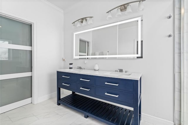 bathroom featuring vanity and crown molding