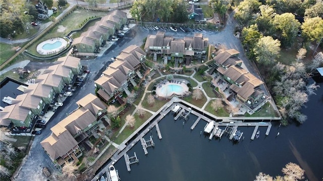 aerial view with a water view