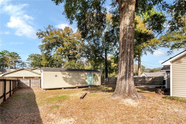 view of yard with a storage shed