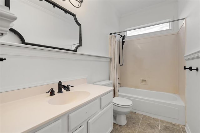 full bathroom featuring  shower combination, toilet, and vanity